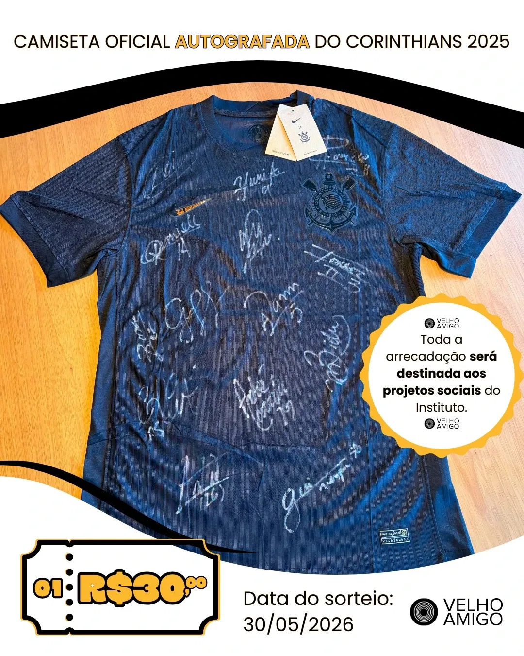 Ação Solidária – Camiseta do Corinthians Autografada - Instituto Velho Amigo