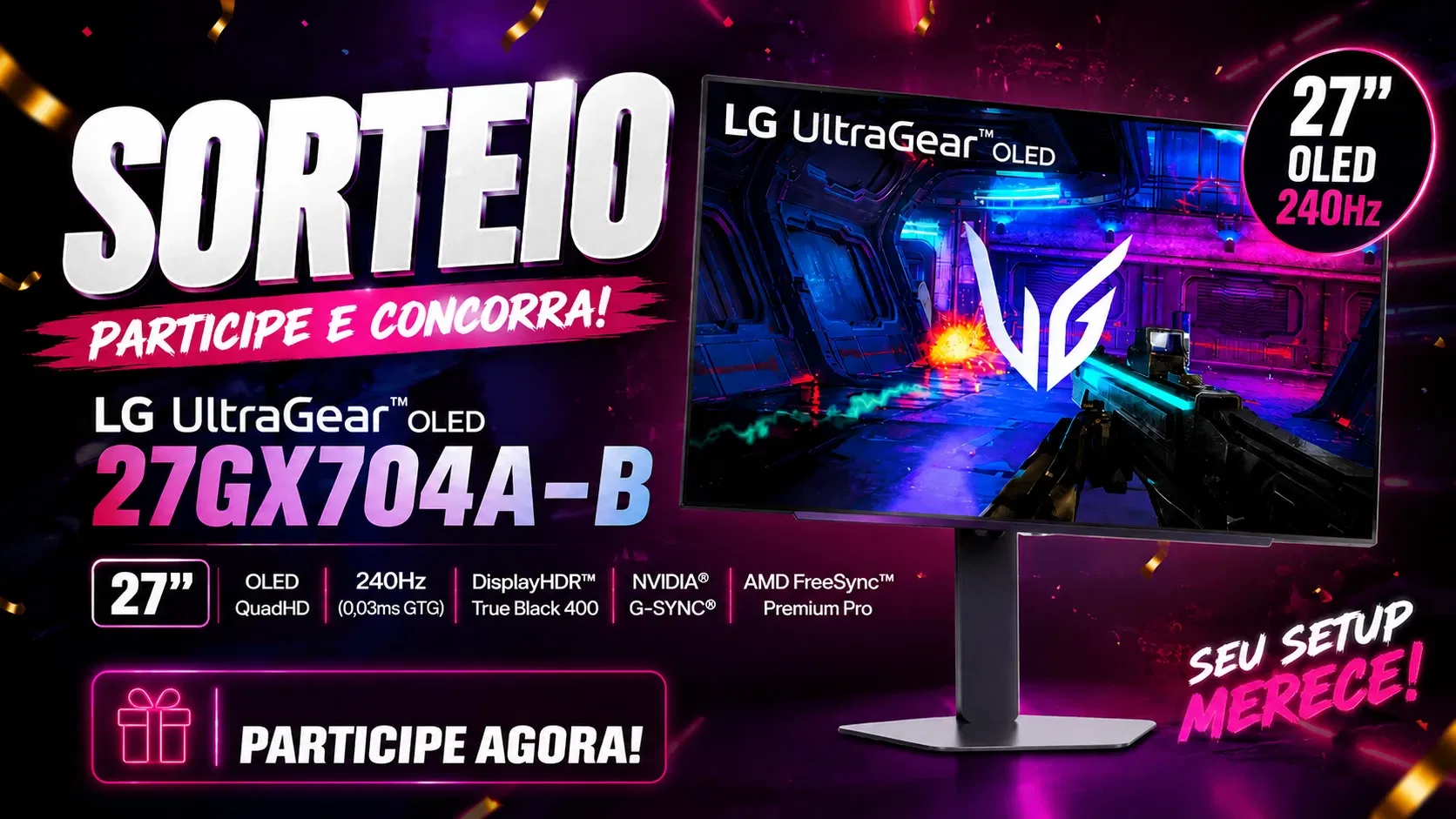 LG OLED UltraGear 27GX704A-B 27" - 240Hz | QHD 2K OU 3500 REAIS NO PIX