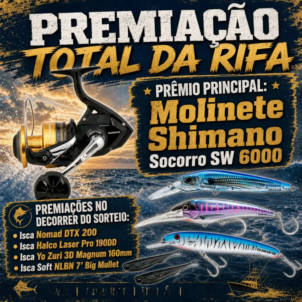 Ação Molinete Shimano Socorro SW 6000 + 3 Bilhetes Premiados